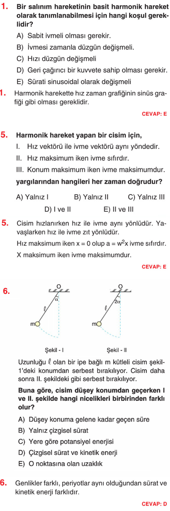 Basit Harmonik Hareket Tekrar Ama L Sorular Donan Mhaber Forum