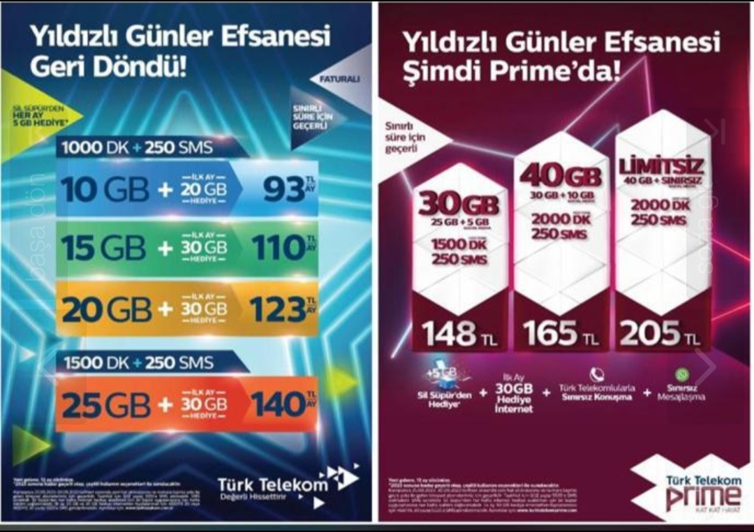 TÜRK TELEKOM YILDIZLI GÜNLER EFSANESİ 40 GB SINIRSIZ S M 205 BİTTİ