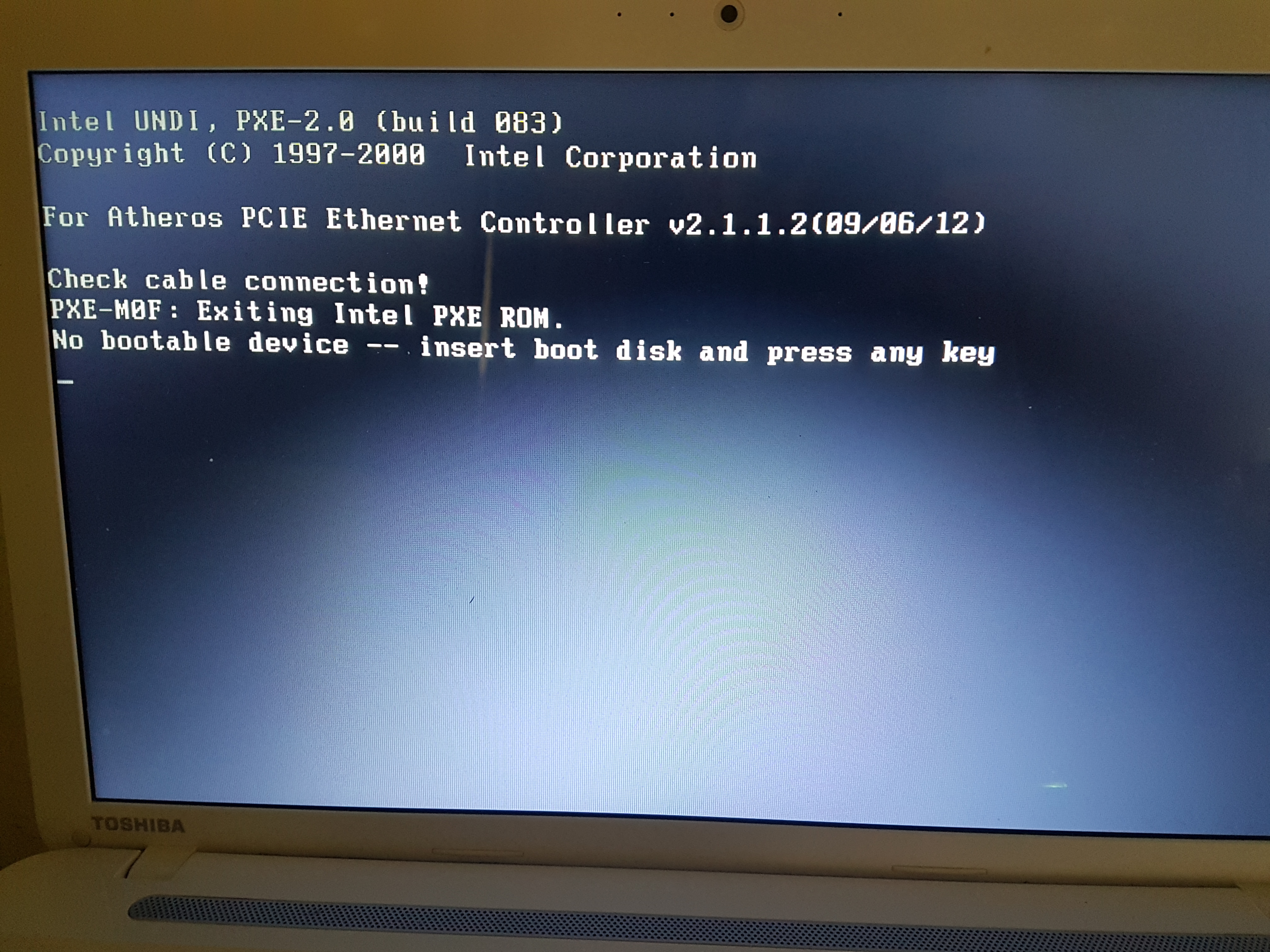 no bootable device insert boot disk toshiba windows 8
