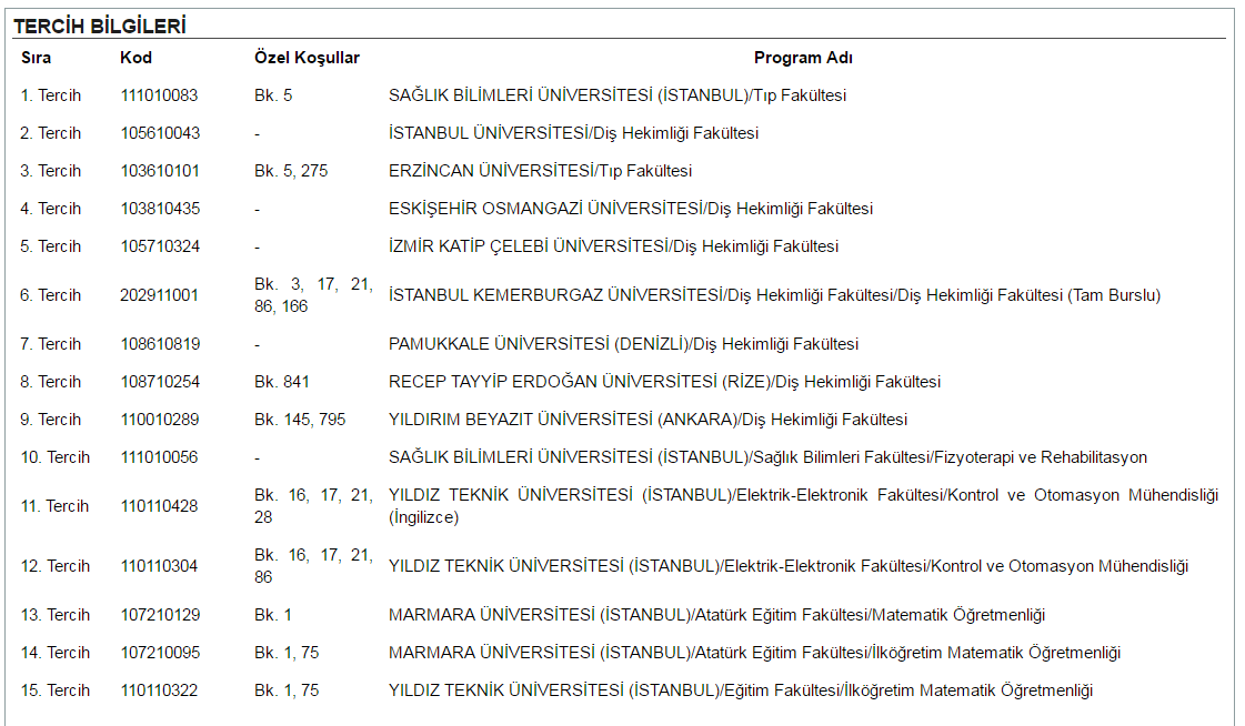  KARDEŞİMİN TERCİH LİSTESİ (MF1 ,MF3 ,MF4)