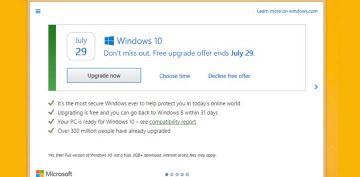 Microsoft, Windows 10 ısrarından vazgeçti