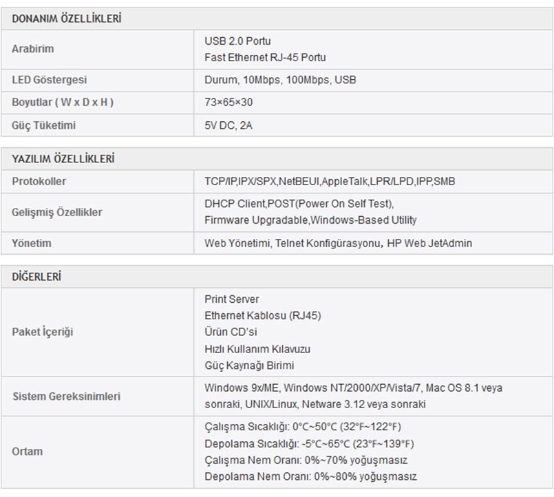  TP-LINK TL-PS110U USB 2.0 Portu Ethernet Printer Server Çevirici