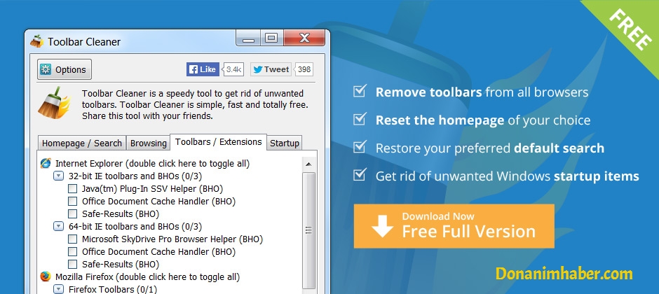  Toolbar Cleaner(İstemediğiniz toolbarı kaldırın)