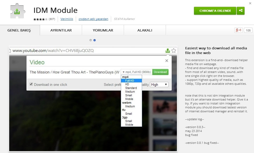  Chrome Müzik ve Video İndirme Eklentisi [Idm Module]