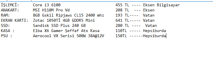  Bütçe 2000 tl, oyun kasasi