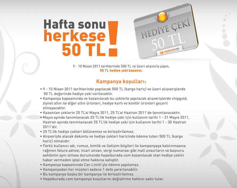  Haftasonu herkese 50 TL (hepsiburada.com)
