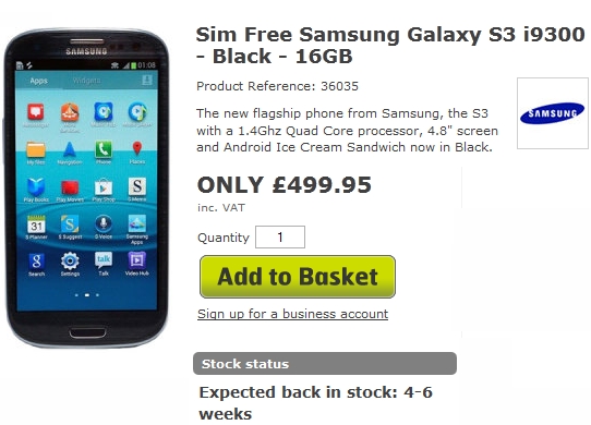 Siyah Galaxy S3 birkaç hafta içerisinde satışa çıkıyor
