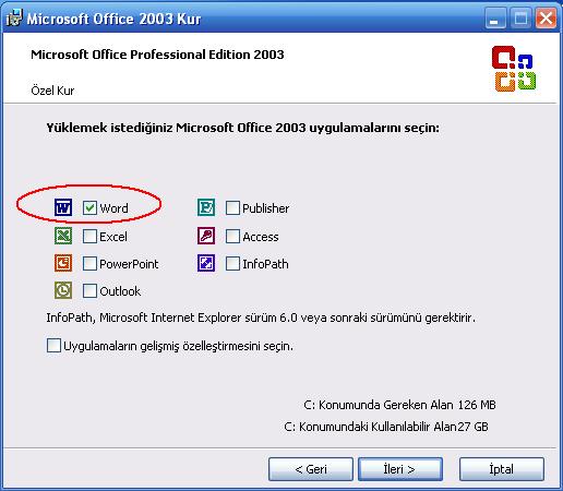  Word 2003 tek başına yüklenebilir mi?