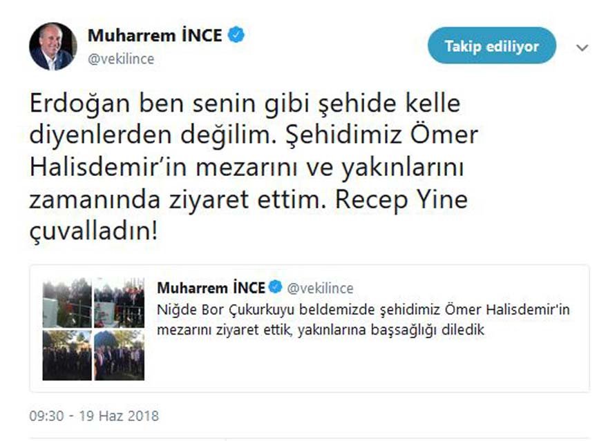 İnce'den Erdoğan'a :'' Recep yine çuvalladın ! ''