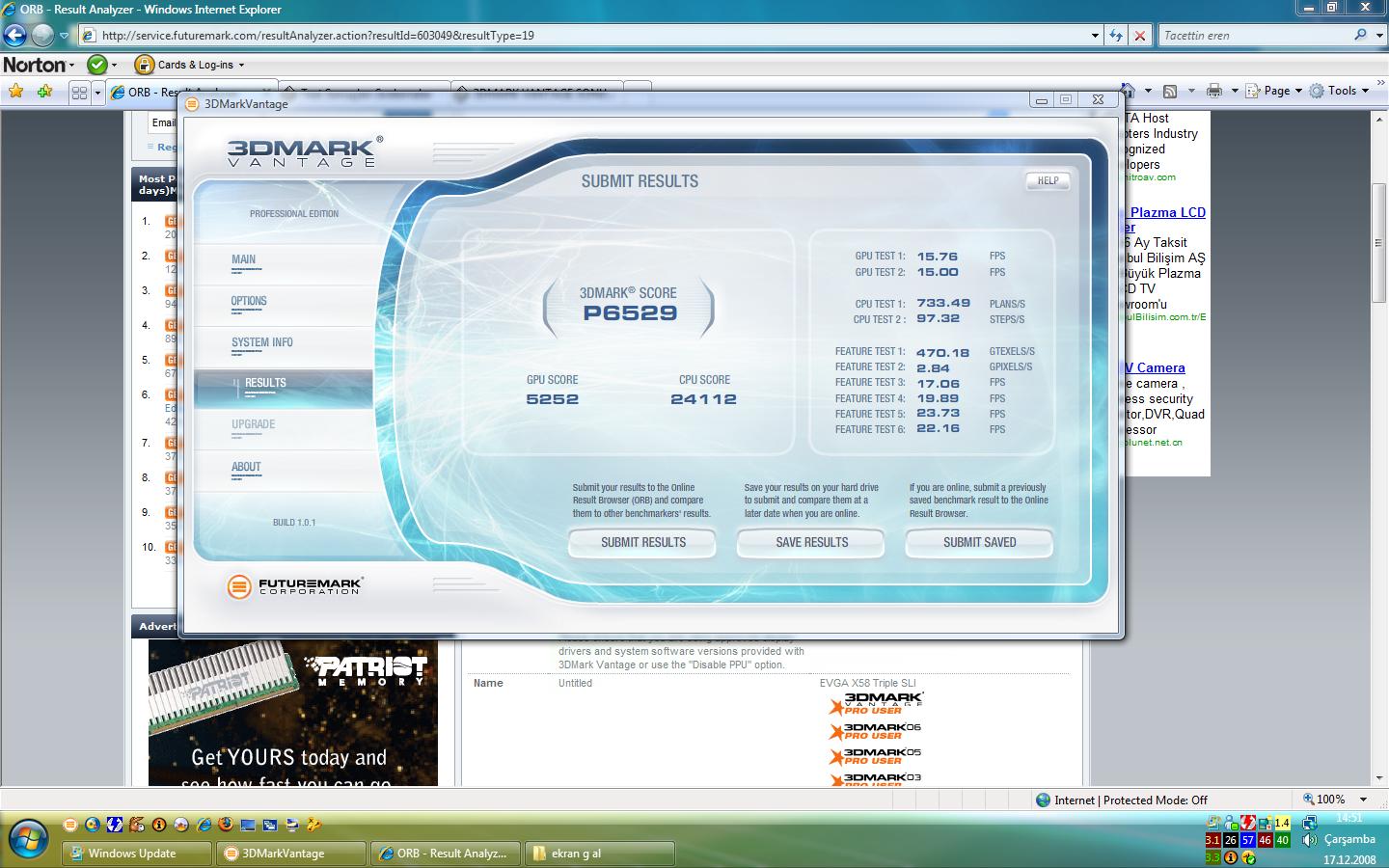  3DMARK VANTAGE SONUÇLARINIZ BURAYA