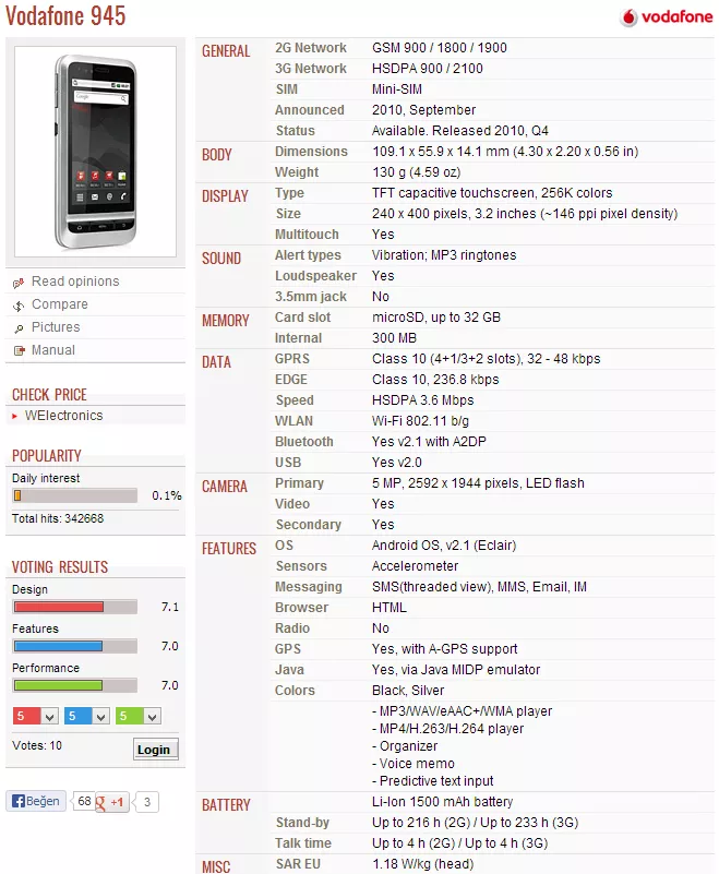  Satılık Vodafone 945 Çok Temiz Sorunsuz 169 TL :)