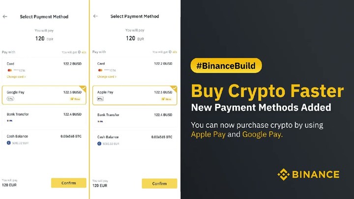 Binance borsasında Google Pay ve Apple Pay dönemi