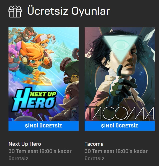 Epic Games mağazasında Tacoma ve Next Up Hero ücretsiz