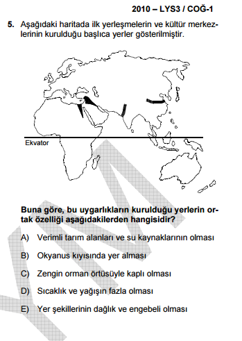  Hidrografik yapı sorusu 2010 LYS Coğrafya