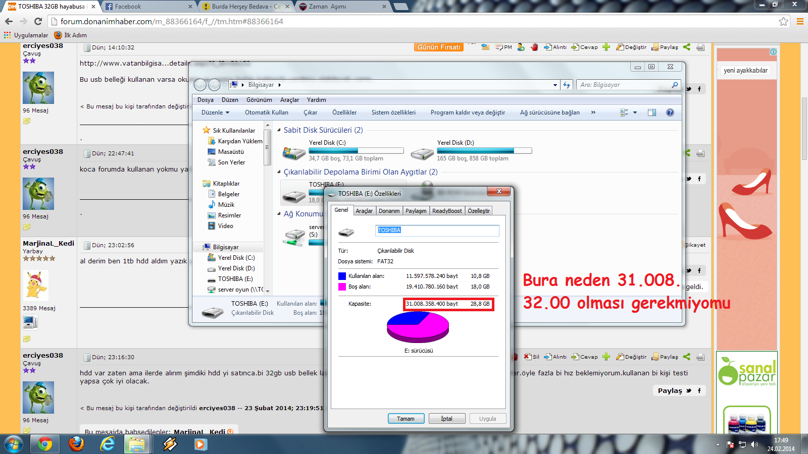  TOSHIBA 32GB hayabusa beyaz USB 2.0