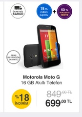  Motorola Moto G 649 TL( + 50 tl world puan)