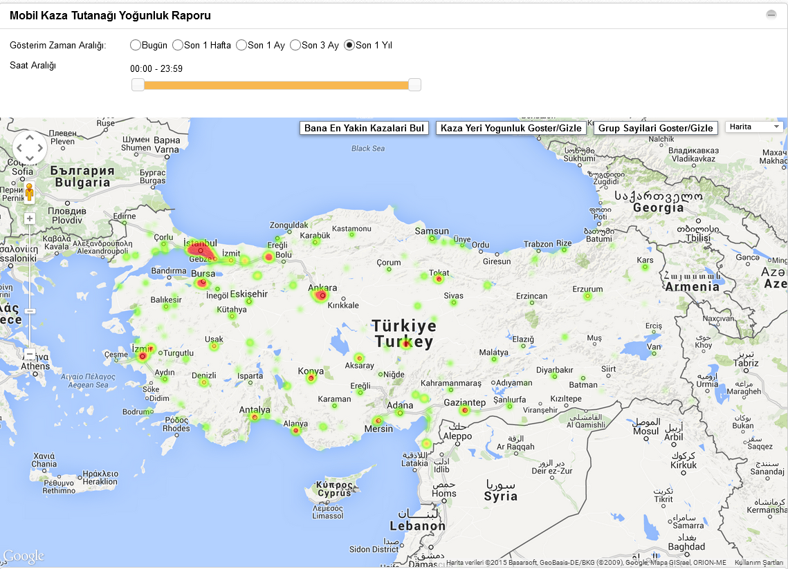  Türkiye kaza yoğunluğu haritası