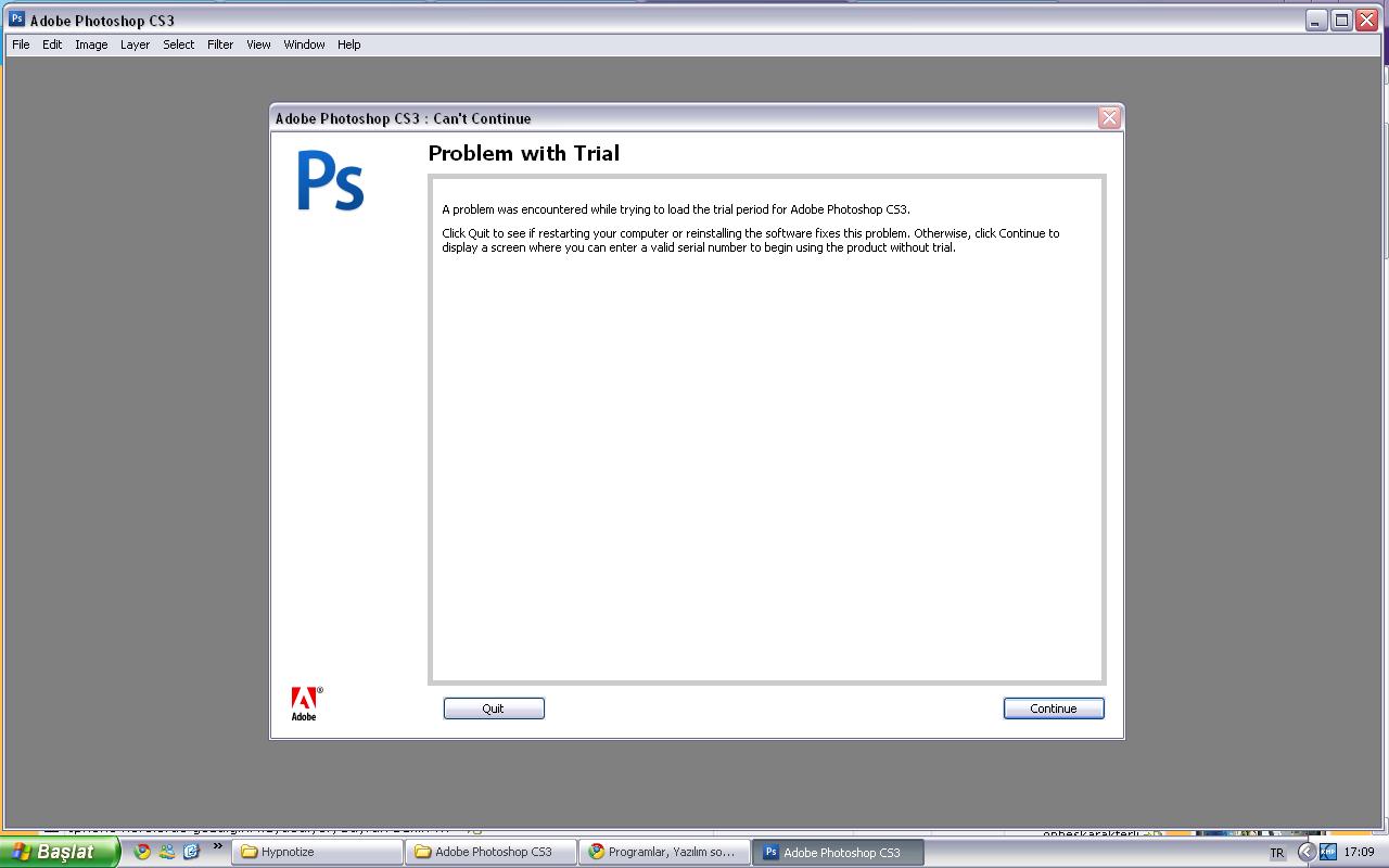  photoshop cs3 yüklerken hata