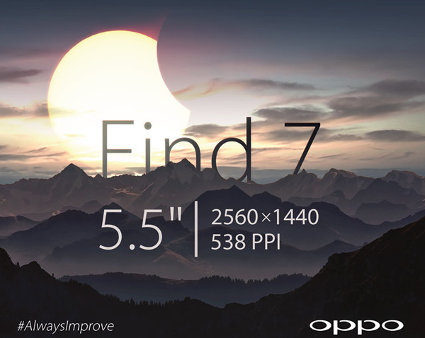 Oppo Find 7'nin ekran boyutu ve çözünürlüğü kesinleşti