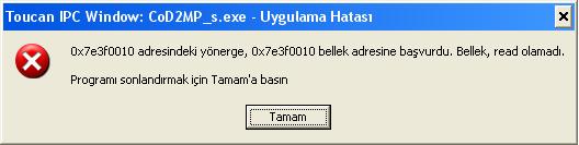  Bellek Read olamadı Hatası