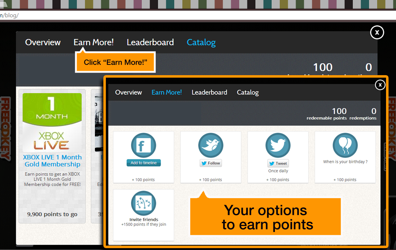 Clicks catalog. Earn points. Earn more. Drive more earn more. Traps to earn points game.