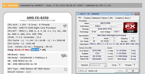 AMD'nin FX-8350 işlemcisi 8 çekirdek aktif 8176MHz'e hız aşırtıldı