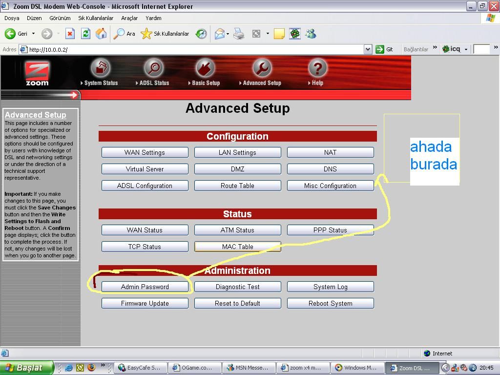  zoom x4 modemin k.adı parolası nereden değişiyo??