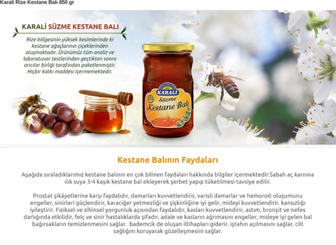 Karali 850 gr Rize Kestane Balı 257 TL