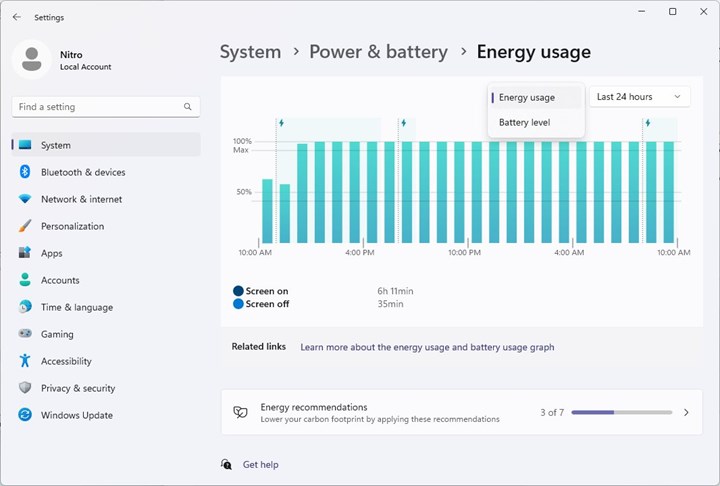 Windows 11, bilgisayarınızın ne kadar enerji tükettiğini gösterecek