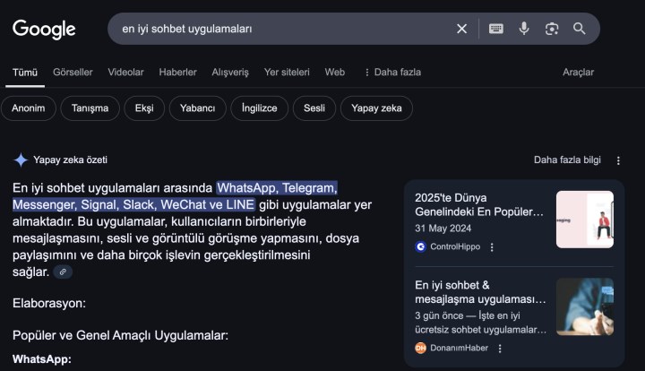 Google, yapay zeka özetlerini Türkiye'de test etmeye başladı
