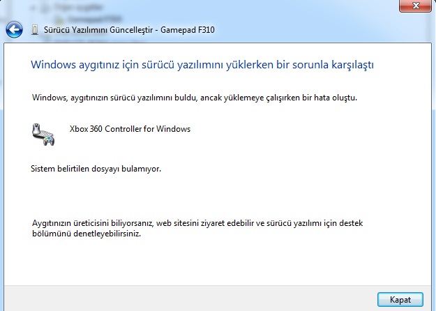  Logitech f310 gamepad aygıt yüklenmedi hatası