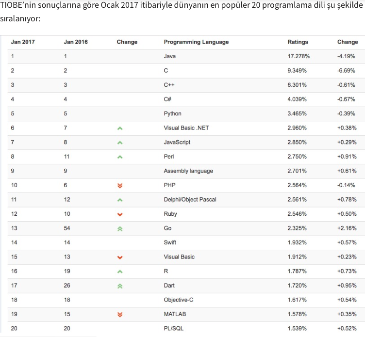 PROGRAMLAMA DİLLERİ sıralaması (rating)