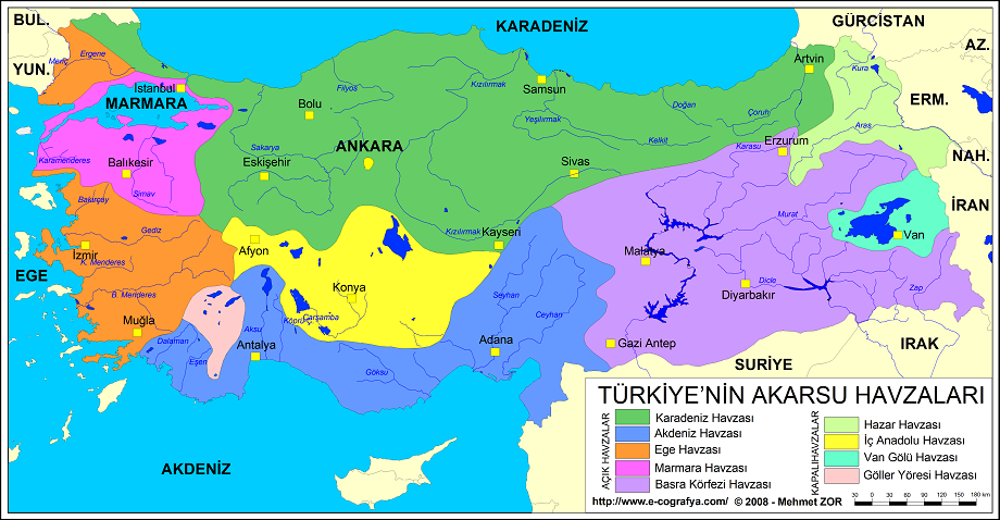  Türkiyede dağlar ve akarsu haritası