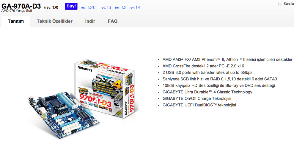  SATILDI >> GA-970A-D3 ANAKART +FX 8120 3.1Ghz(4.0Ghz T. Boost)8 Cores,16MB Cache