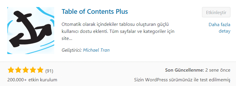 Wordpress Ücretsiz "İçindekiler" Eklentisi - Table of Contents