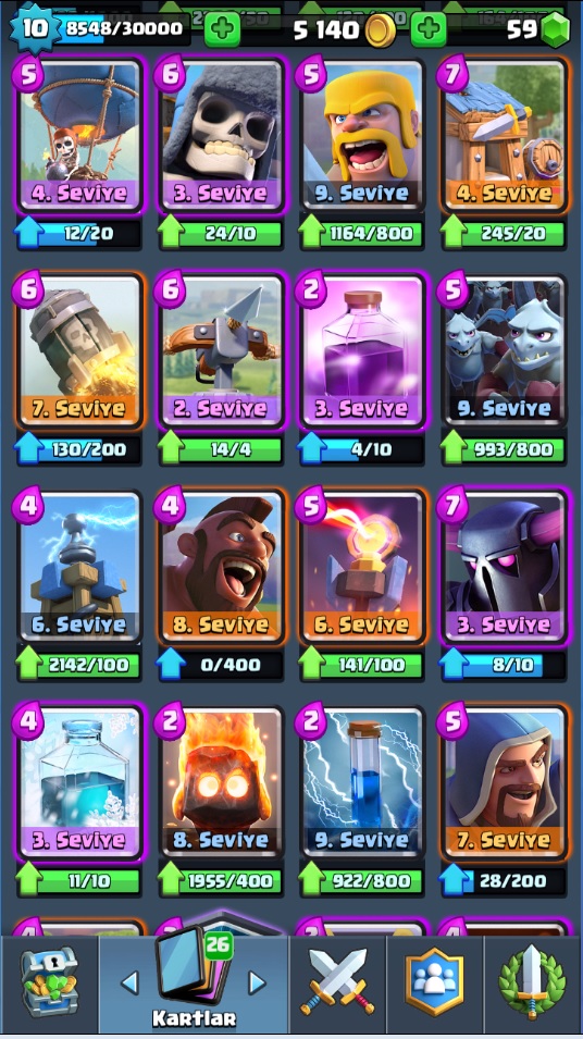 Full Efsanevili 3.500 Kupa üstü Yüksek seviyeli kartlar Clash Royale Hesabı SATILIK