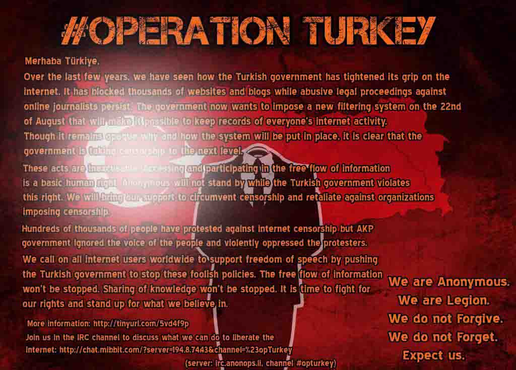  Türkiyedeki internet sansürüne karşı Anonymous desteği