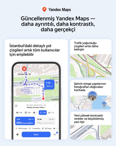 Yandex Maps, Türkiye'de daha gerçekçi ve daha kullanışlı görünüme kavuştu