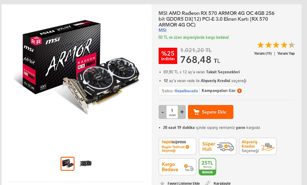 MSI AMD Radeon RX 570 ARMOR 4G  768 TL HB