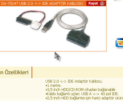  Usb<->IDE adaptör kablosu ne işe yarar?