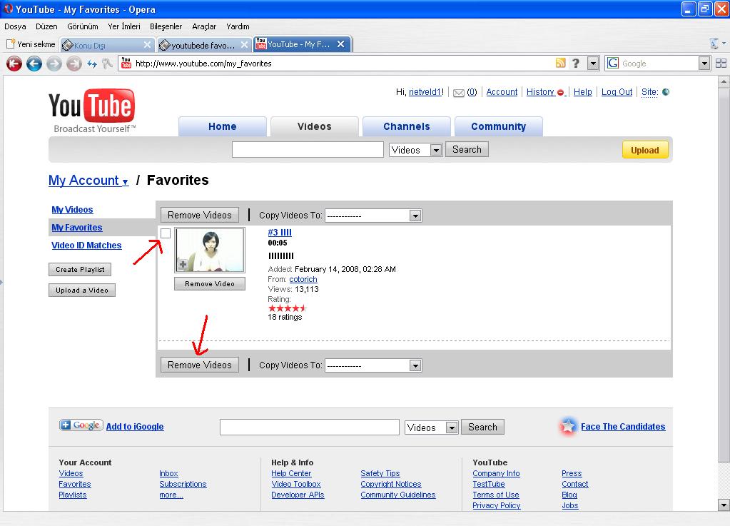  youtubede favoriyi kaldırma