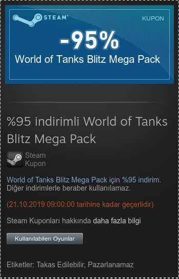 %95 İndirimli World of Tanks Blitz Mega Pack