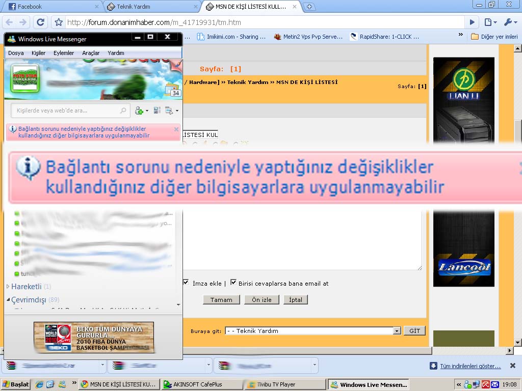  MSN DE KİŞİ LİSTESİ KULLANILAMIYOR HATASI YARDIM İNT.CAFE