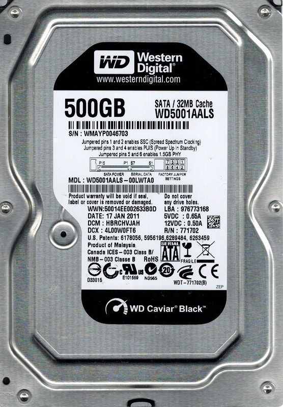 Alınık 3 adet arızalı Hard Disk - WD1001FALS , WD5001AALS