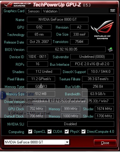  ZOTAC NVİDİA 8800GT 8X HIZDA ÇALIŞIYOR. ACİL YARDIM!!!!!