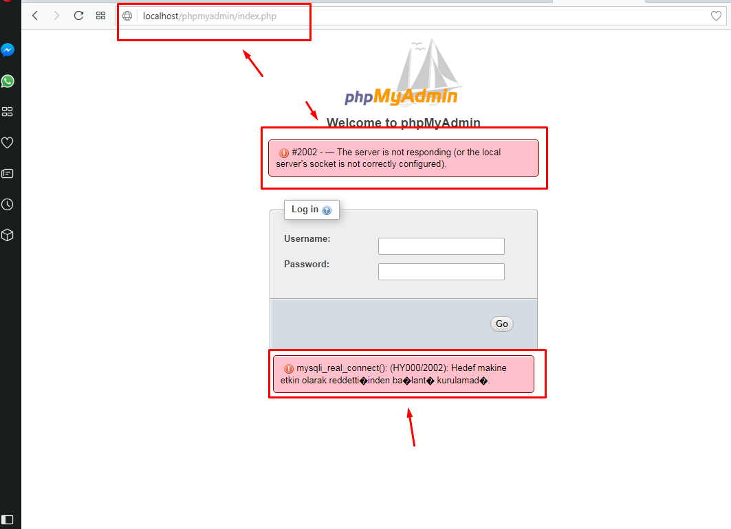 Localhost phpmyadmin #2002 hatası