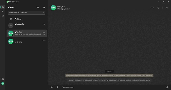 WhatsApp'ın Kendine Mesaj At özelliği Windows beta'da yayında