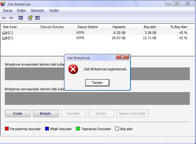  DİSK BİRLEŞTİRİCİ ÇALIŞMIYOR