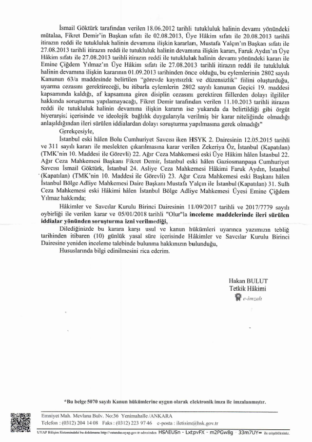 HSK: "Zekeriya Öz FETÖ'cü değil, FETÖ ile irtibatı da yok"