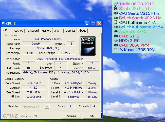  Phenom II 955 Sıcaklık ve Cool'n Quite
